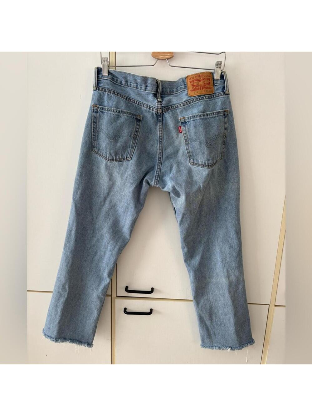 Levis 511 Light Wash Jeans W34 L32 Raw Hem Y2K Grunge Straight Leg Streetwear